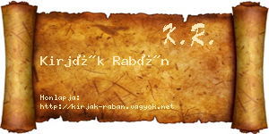 Kirják Rabán névjegykártya